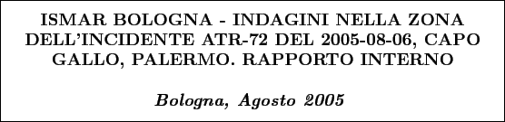 \begin{boxedminipage}[h]{\linewidth}
\centering
\vspace{02.00mm} \large {\text...
... {\textit{\textbf{Bologna, Agosto 2005}}}
\vspace{02.00mm}
\end{boxedminipage}